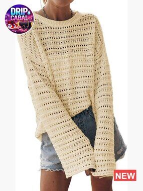 Lightweight Crochet Knit Long Sleeve Pullover Hollow Out Summer Sweater
